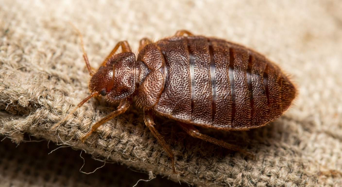 The classic unfed adult bed bug showing flat mahogany body shape