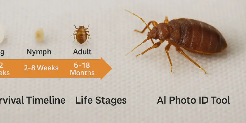 Illustration of a bed bug in an empty room environment, symbolizing survival without a human host