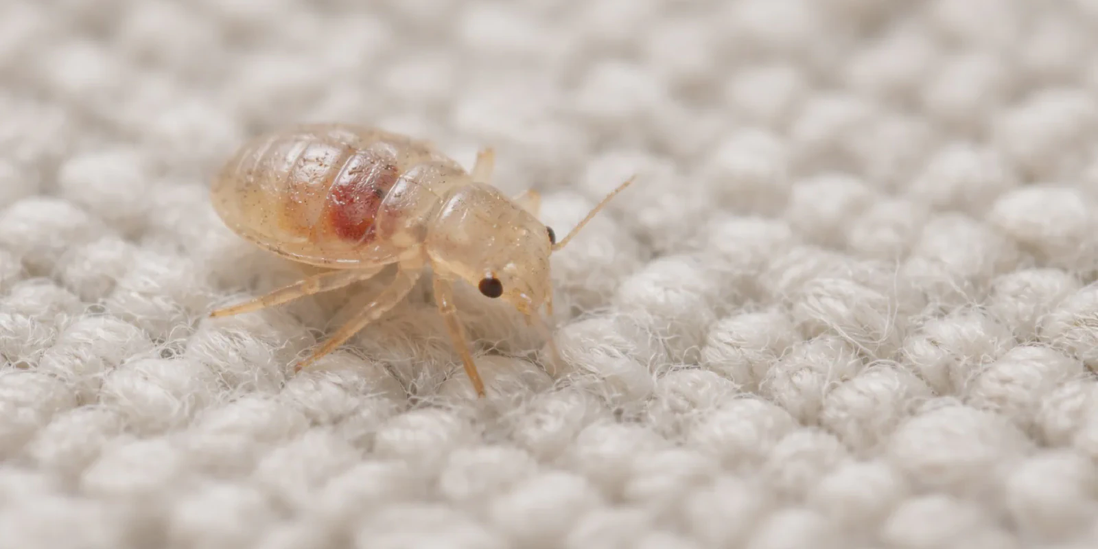 Baby bed bug nymph moving on fabric surface