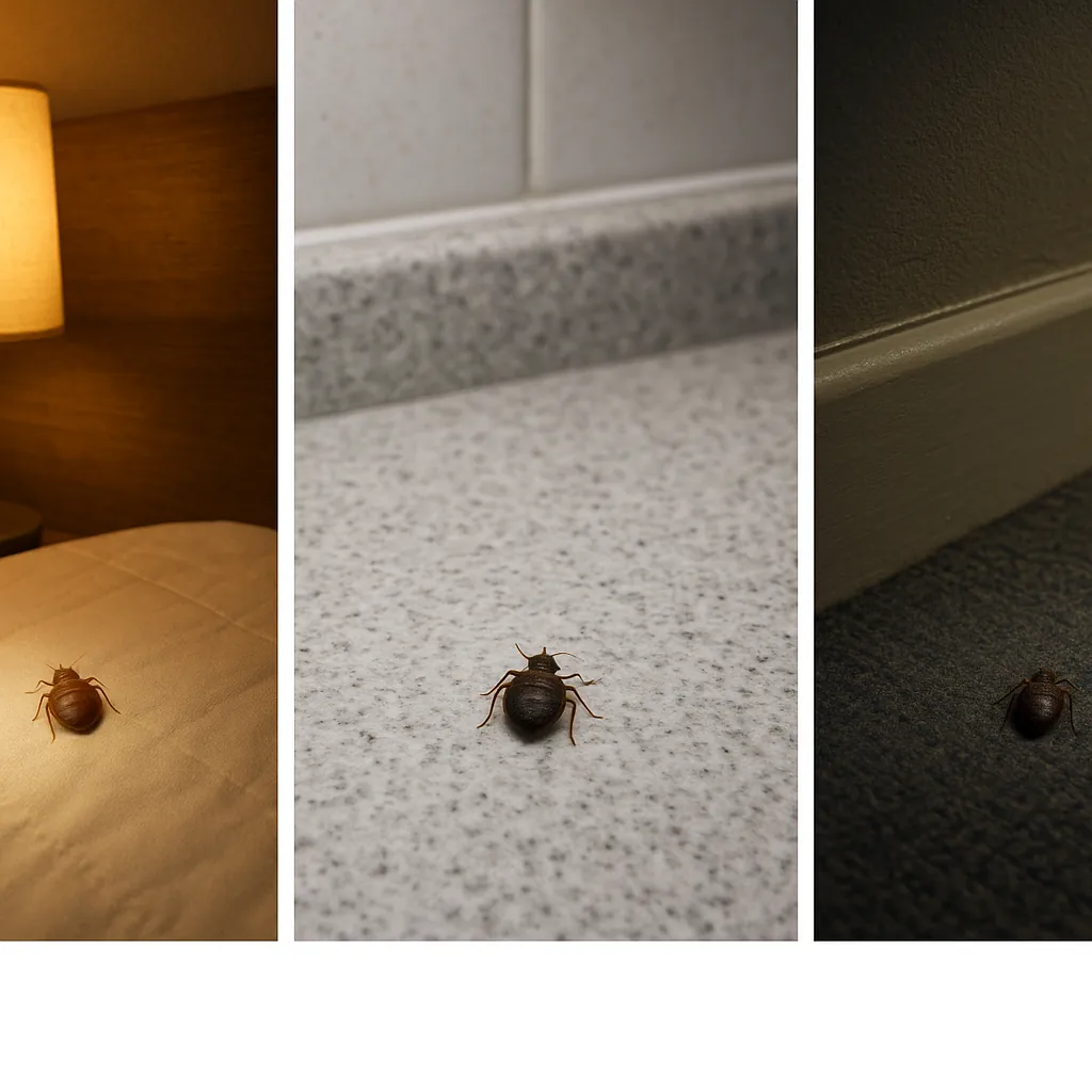 Triptych showing how hotel lighting changes insect appearance and causes misidentification